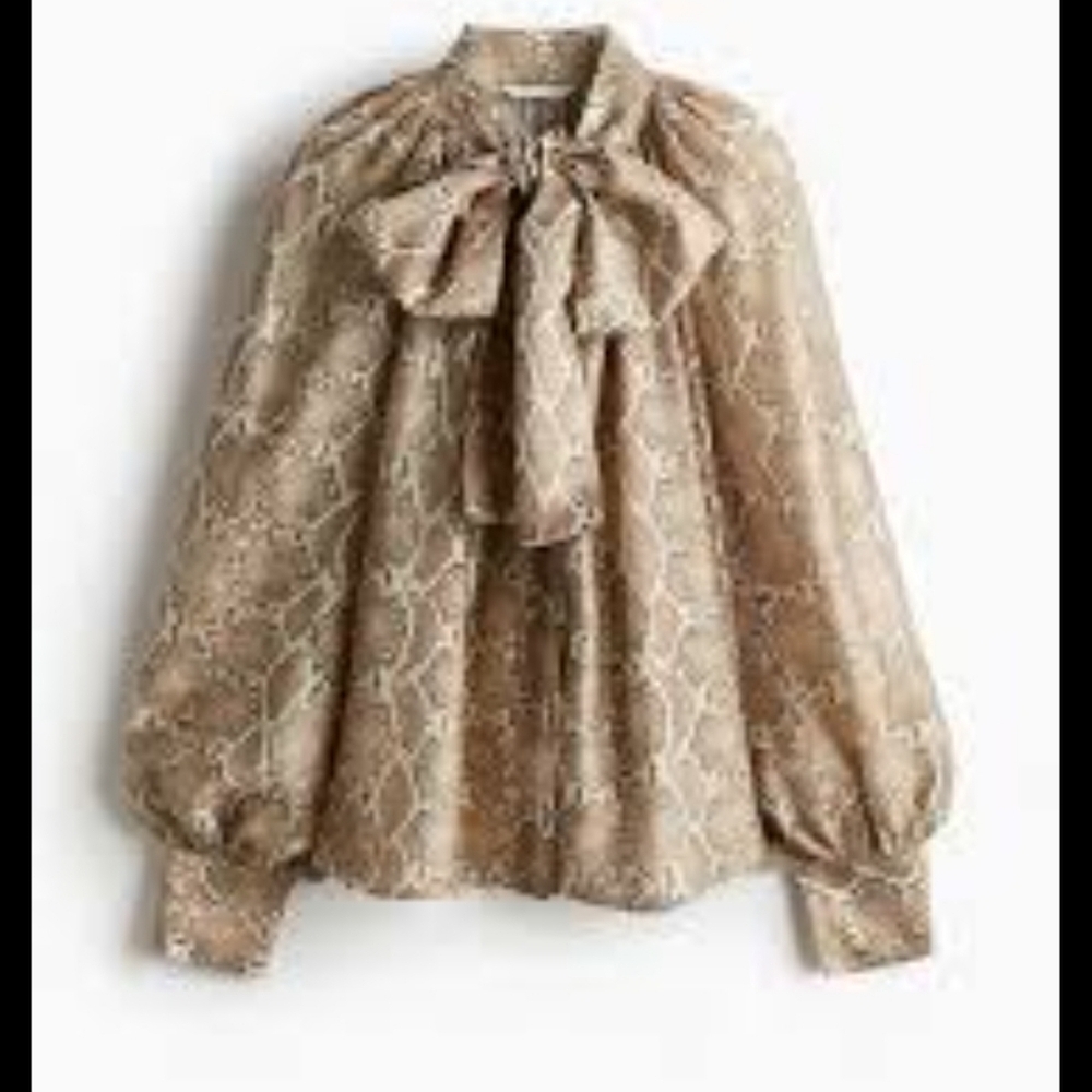 NEW! Bailey 44 Snakeskin Tie Neck Blouse Size Large